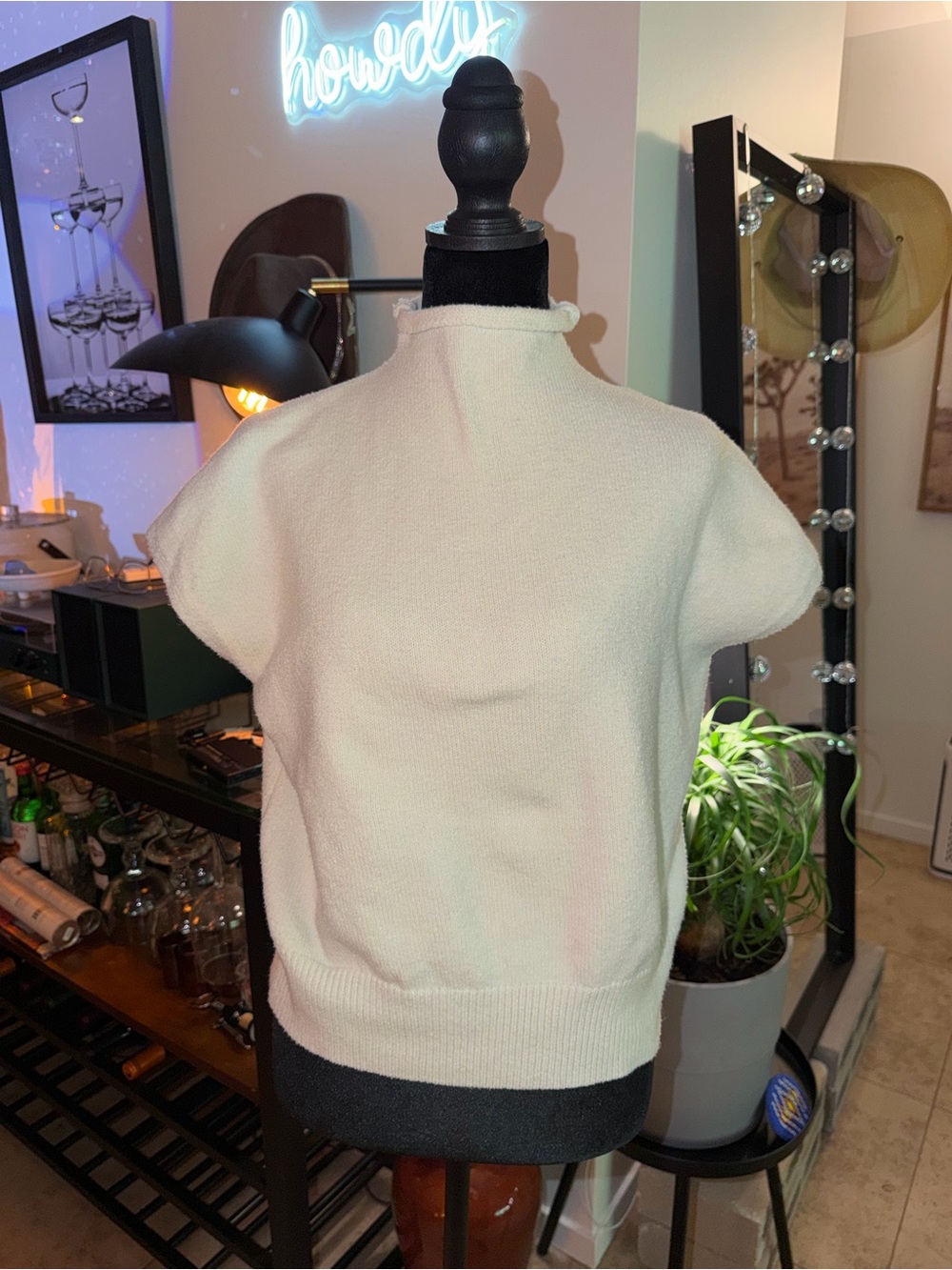 Corporate Chic Cream Short-Sleeve Mock Neck Sweater